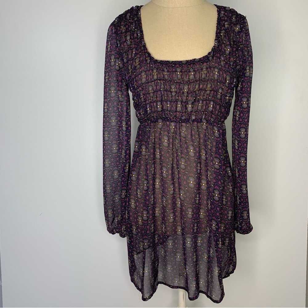 Xhilaration smocked sheer purple Dress Medium